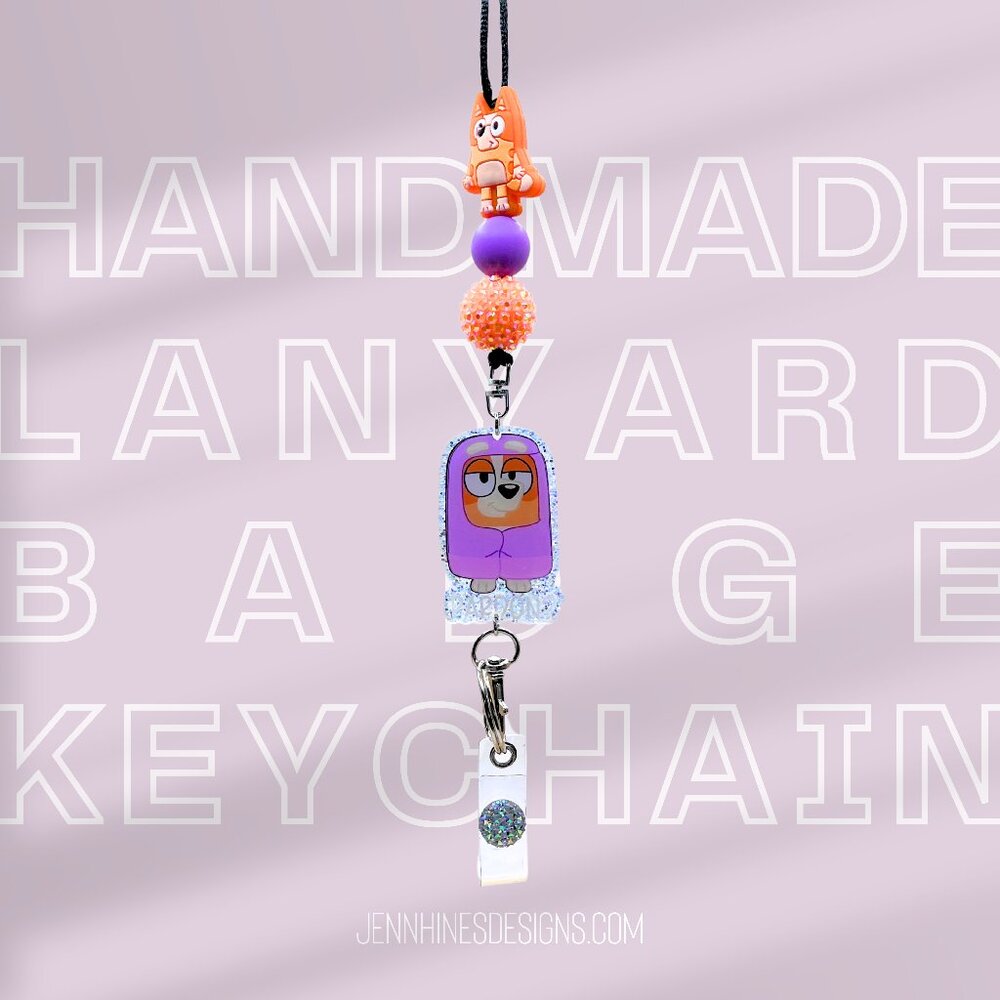 Bluey Bingo Granny Pardon Badge Reel | Cute Badge Holder | Teacher | Keychain